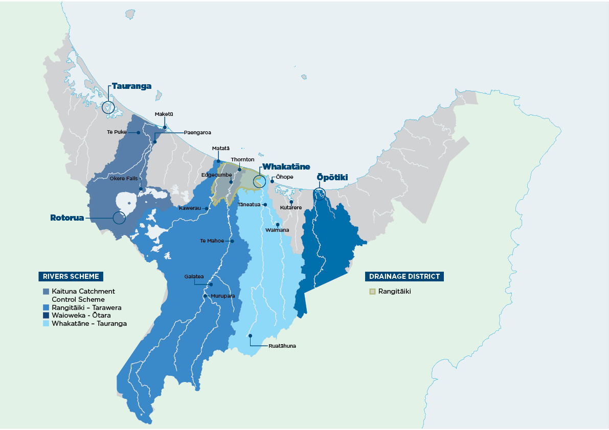 Map of Bay of Plenty rivers and drainage schemes