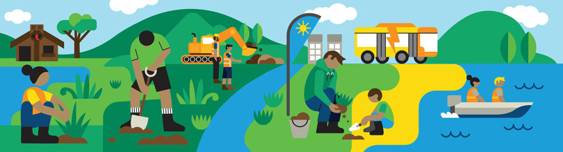 Illustration showing people enjoying the region