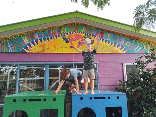 2022 School Sustainability and Resilience Fund recipients Awakeri Playcentre with their project mural