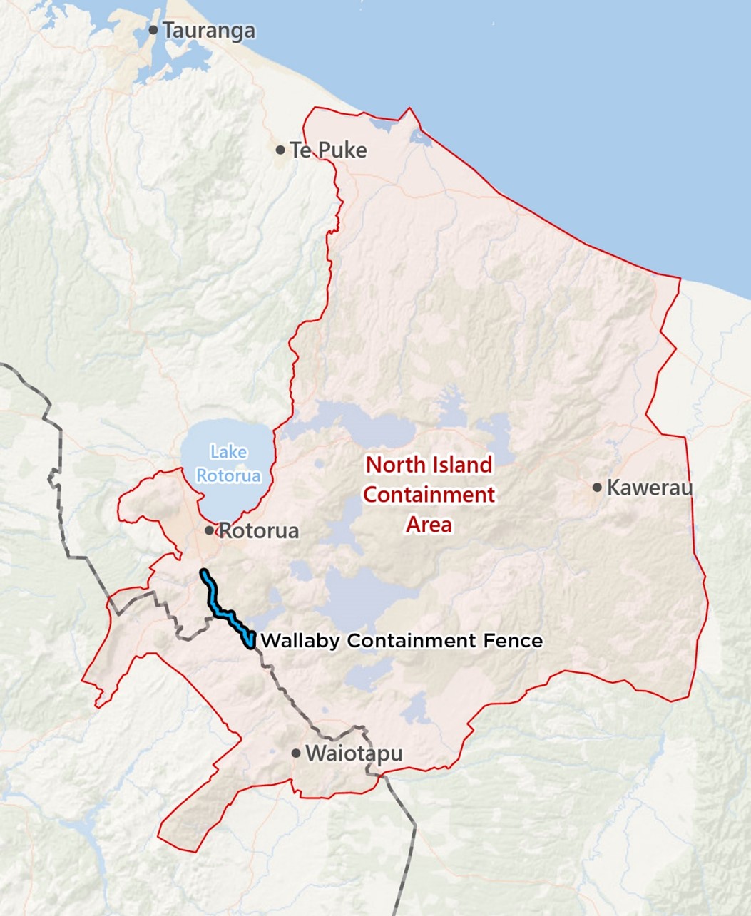 Wallaby containment fence location within the North Island Containment Area.